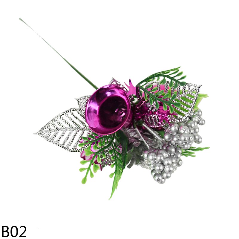 1 stk guld sølv kunstige blomster juletræ gren perle støvdrager bær gren til julepynt gør-det-selv bryllup indretning: B02 rosa røde sølv