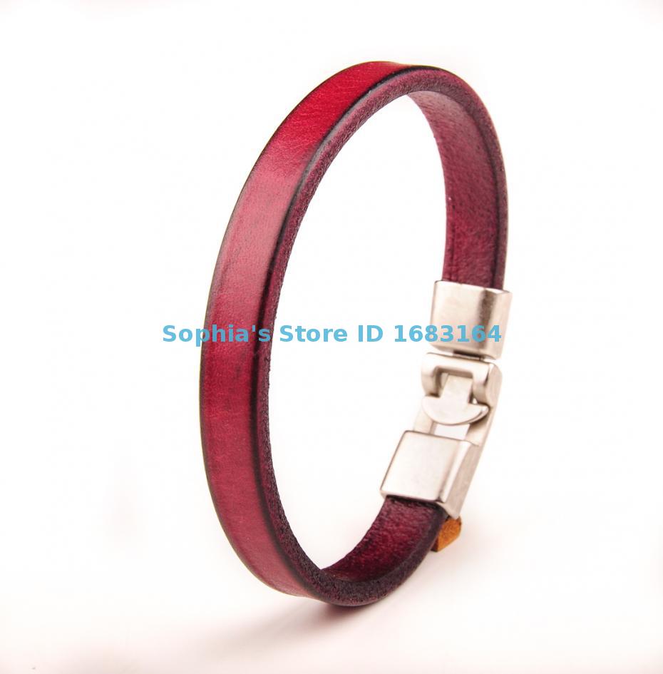 BL09 Purple Men Single Wrap Slim Plain Leather Cuff Bracelet Wristband