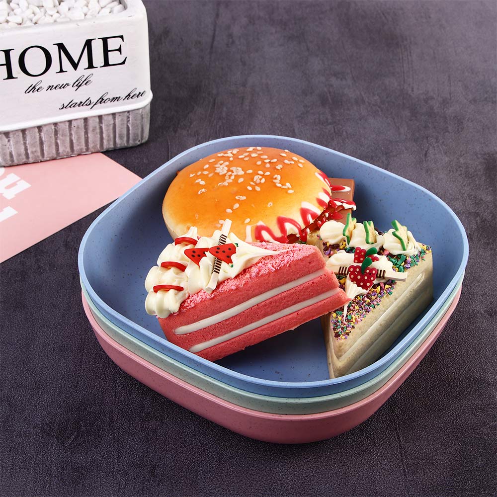 1Pc Home Eco-friendly Wheat Straw Snacks Fruit Square Plate Kitchen Storage Box Food Tray Spit Bones Dish Salad Vegetable Bowl