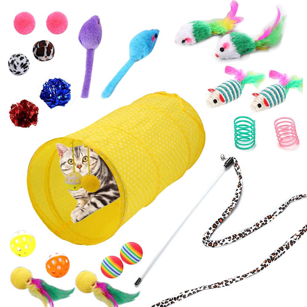 Cat Toys Set Foldable Cat Tunnel Funny Play Cat Stick Toy Assorted Interactive Toys Mice Various For Cats Kitten: Default Title