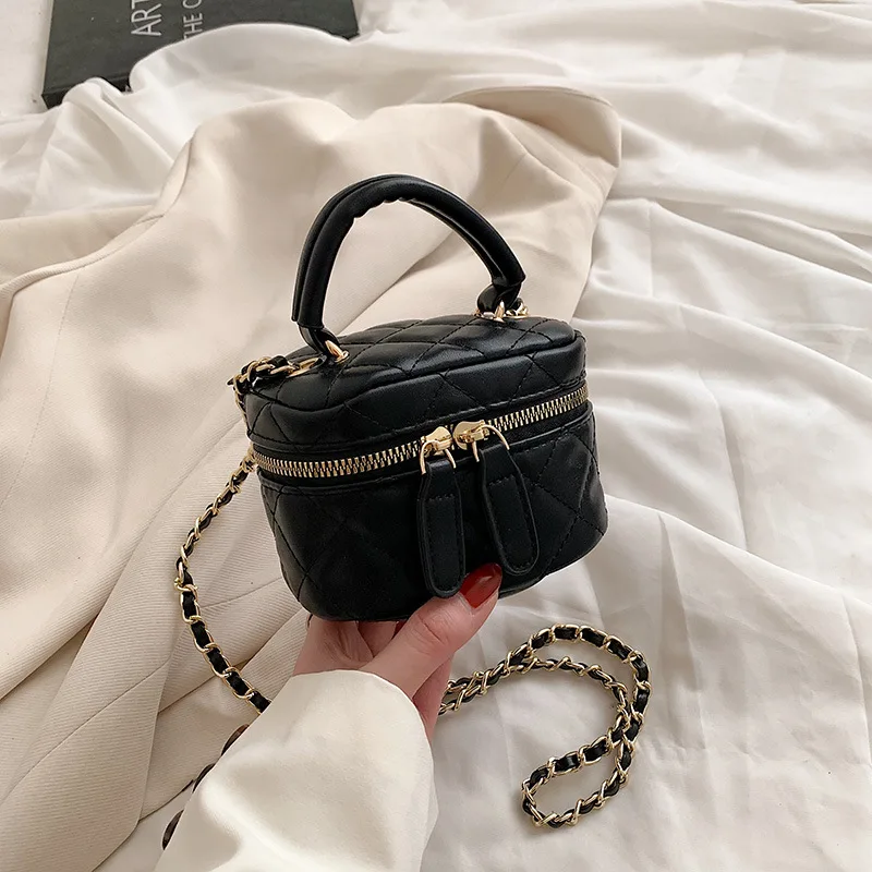 Kinderen Mini Handtassen Zwart PU Lederen Emmer Tas voor Meisjes Metalen Ketting Dames Kleine Crossbody Schoudertassen Kinderen Portemonnee: Black