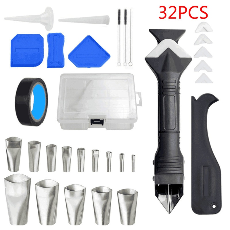 Ensemble d'outils pour le calfeutrage 3 en 1 finition d'étanchéité Silicone, outil fait main grattoir à coulis ensemble de raclette: J-32PCS