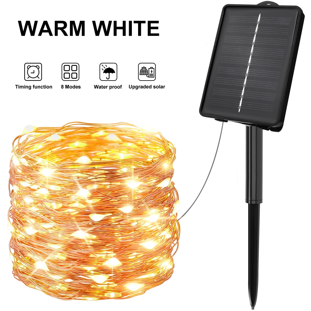 Led Outdoor Solar Lamp String Lights Timing 200/300 Leds Fairy Christmas Party Garland Solar Tuin Waterdicht: Warm White / 0.5W