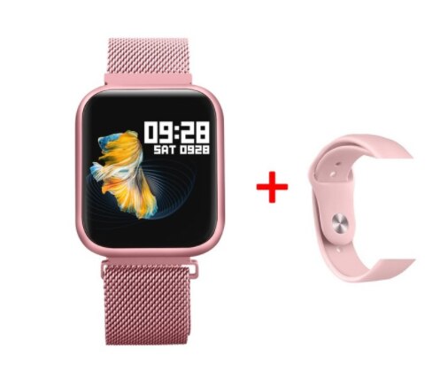 Men P80 Smart band Waterproof IP68 Sport Bracelet Fitness Activity Tracker Heart Rate Monitor swim Smartwatch for IOS Android: steel pink