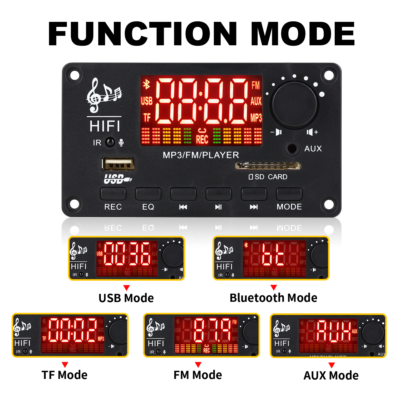 Wzmacniacz 100W Dekoder MP3 Bluetooth5.0 Samochodowy odtwarzacz MP3 Moduł nagrywania USB Radio FM AUX Do głośnika Zestaw głośnomówiący