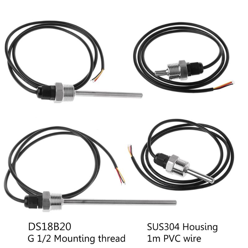 DS18B20 Digital Temperature Sensor G1/2\" Thread Probe DIA=7mm 3-core Wire SUS304
