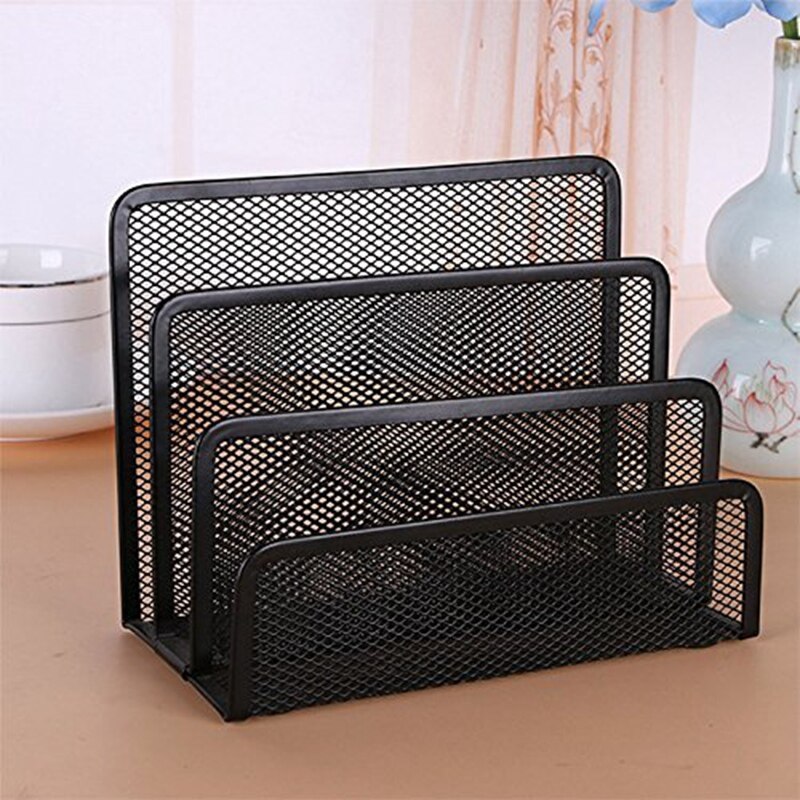 Desk Mail Organizer, 2 Pack Office Small Letter Sorter Desktop File Organizer Metal Mesh With 3 Vertical Upright Compartments