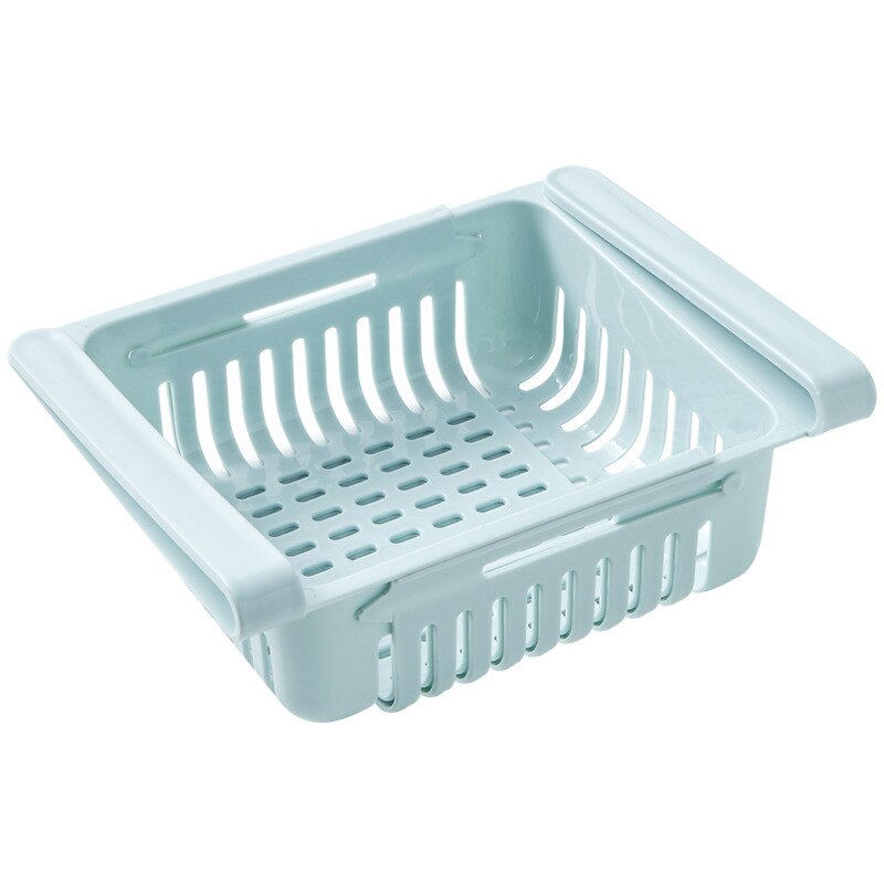 Kitchen Organizer Adjustable Kitchen Refrigerator Storage Rack Fridge Freezer Shelf Holder Pull-out Drawer Organiser Space Saver: Blue