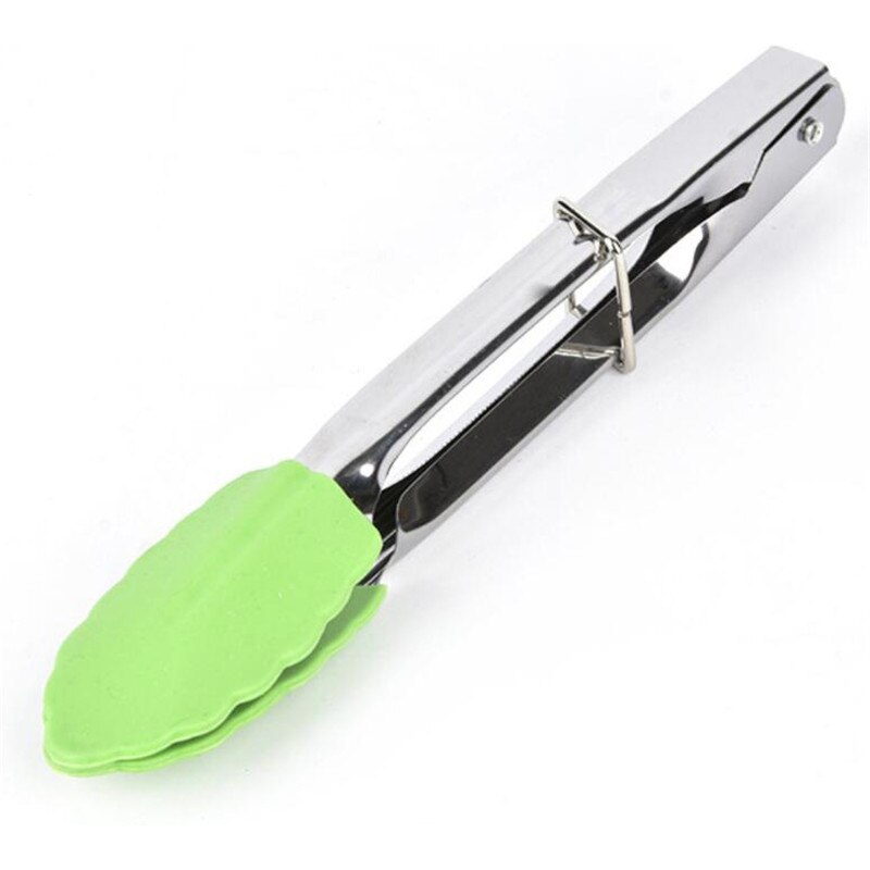 Pinzas para comida de cocina, pinzas para barbacoa, ensalada, parrilla, pinza de silicona para comida, pinza para pan, Clip para pastel de 7 pulgadas: Verde