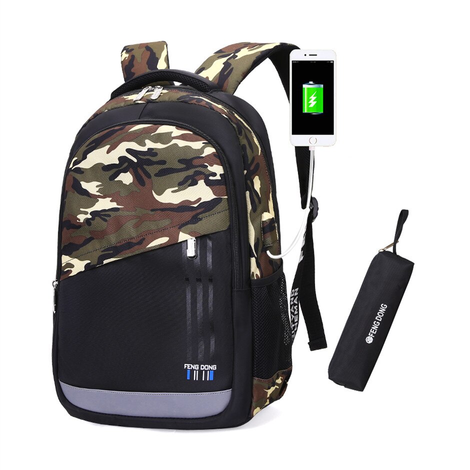Okkid estudante grande mochila porta usb sacos de escola para adolescentes meninos bookbag bagpack masculino portátil mochila 15.6 presente: C1
