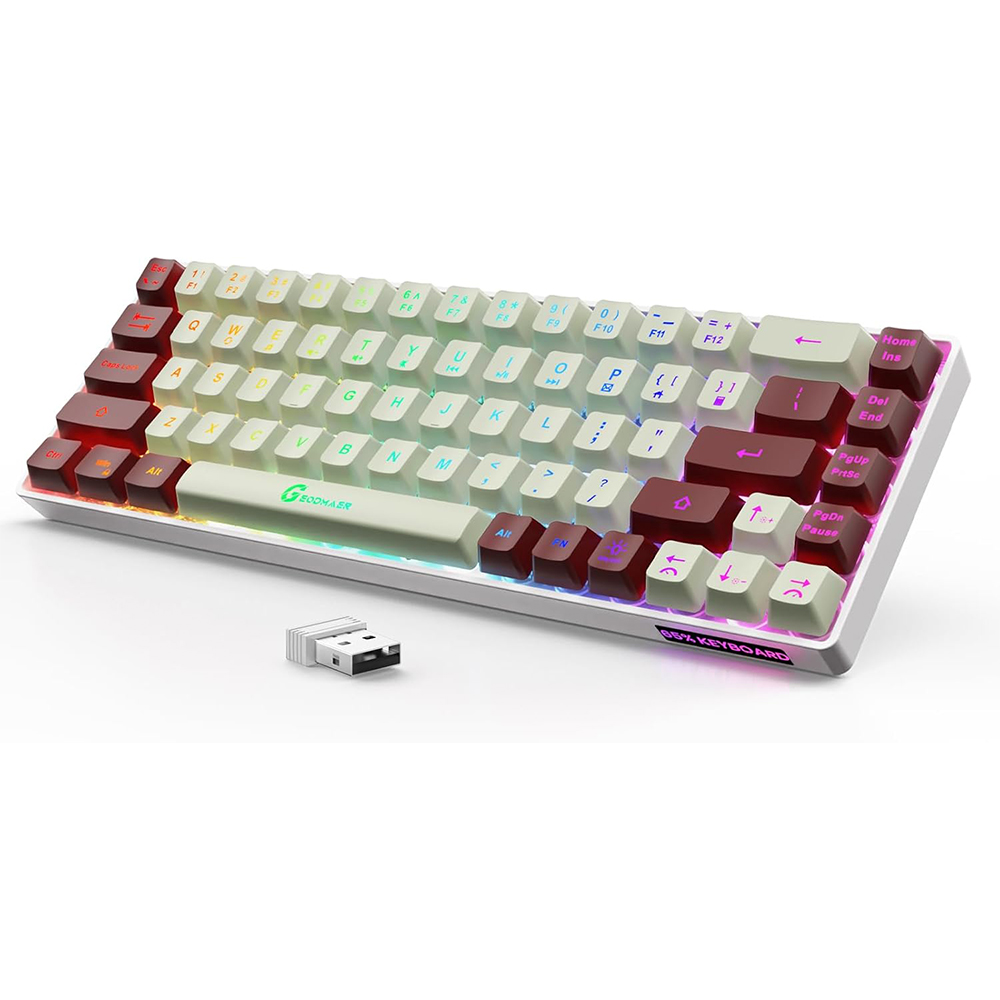 65%  trådløse gamingtastaturer genopladelige baggrundsbelyste gamingtastaturer ultrakompakt anti-ghosting konfliktfrit tastatur til pc bærbar computer: Rødbrun