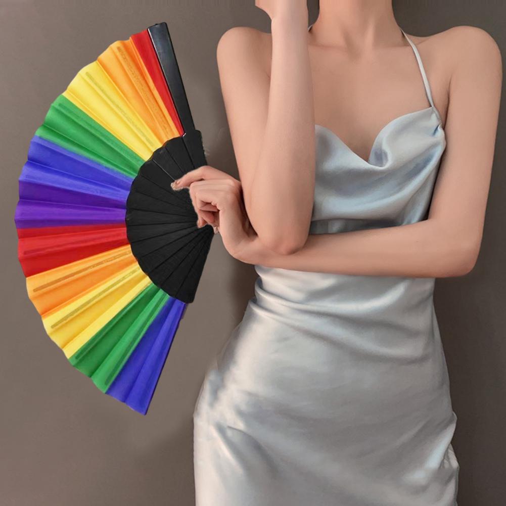 Regenboog Fan Kleurrijke Regenboog Opvouwbare Fan Lichtgewicht Compact Formaat Feestdecoratie Handventilator Draagbare Bruiloft handventilatoren