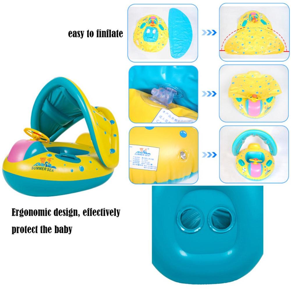 Adorável bebê criançwie anel de natação childs inflável natação círculo anéist drehbare alça mão sonne sombreamento