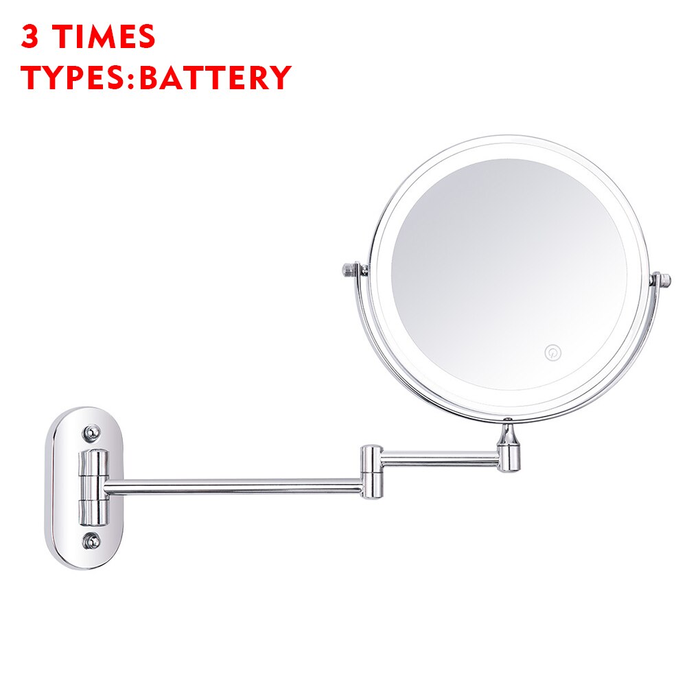 Extendable LED Lighted Two Sided Bathroom Home Decoration 360 Degree Swivel Makeup Mirror Adjustable Arm Wall Mounted Magnifying: 3 Times Battery