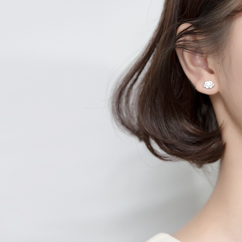 Plata de Ley 925 100% auténtica sonrisa asimétrica nube Arco Iris bebé pendientes amigo chica mujer joyas