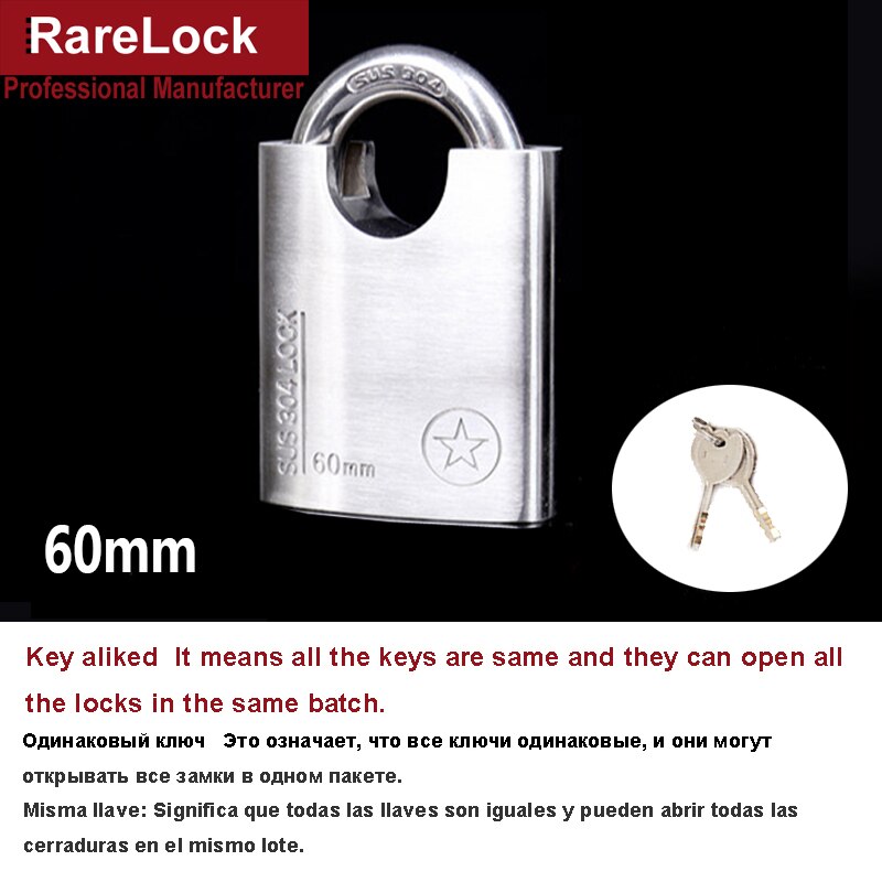 304 Stainless Steel Padlock Waterproof 4 Keys Lock 40-60mm for Outdoor Cabinet Gate Door Boat Hardware Rarelock MS426 a: 60mm Same key