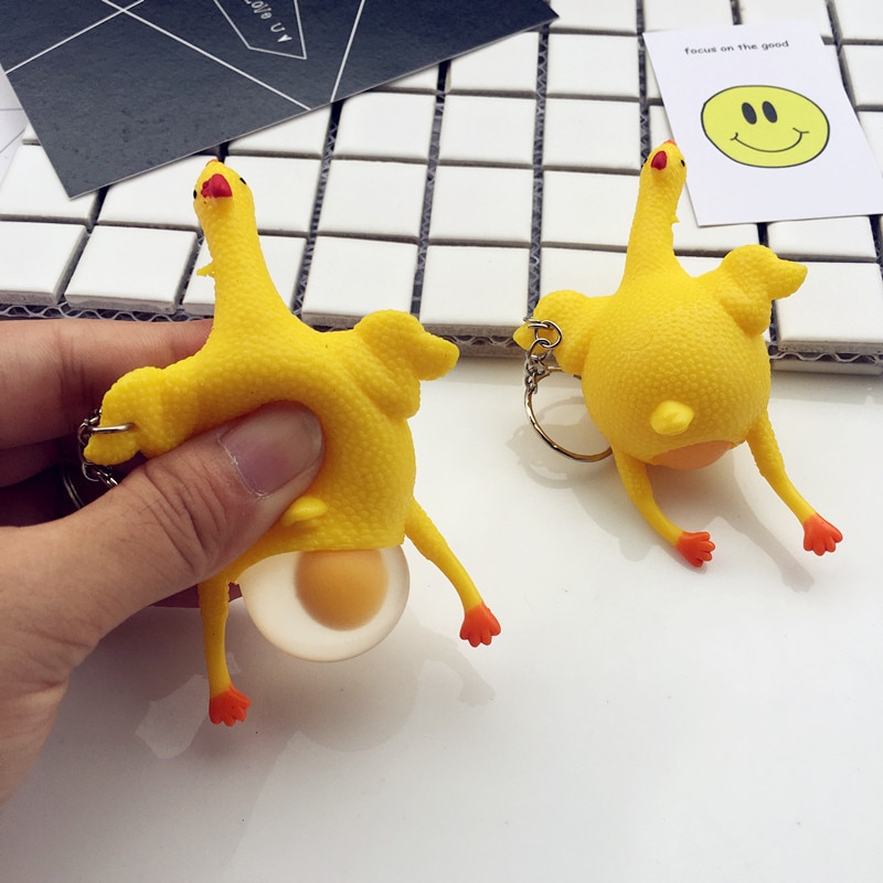 Kreative Lustige Parodie Heikles Huhn Keychain Ei Legehennen Überfüllten Stress Ball Auto Schlüsselanhänger Für Dekompression Schlüssel Q-054