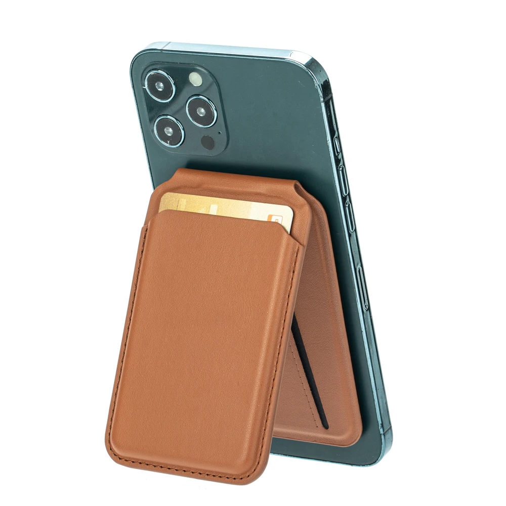Magnetischer, zusammenklappbarer Brieftaschen-Kartenhalter, Leder-Telefonständer für Magsafe IPhone 14 13 15 Profi Max 16, Macsafe-Unterstützung, Telefonhalterung: Gelb