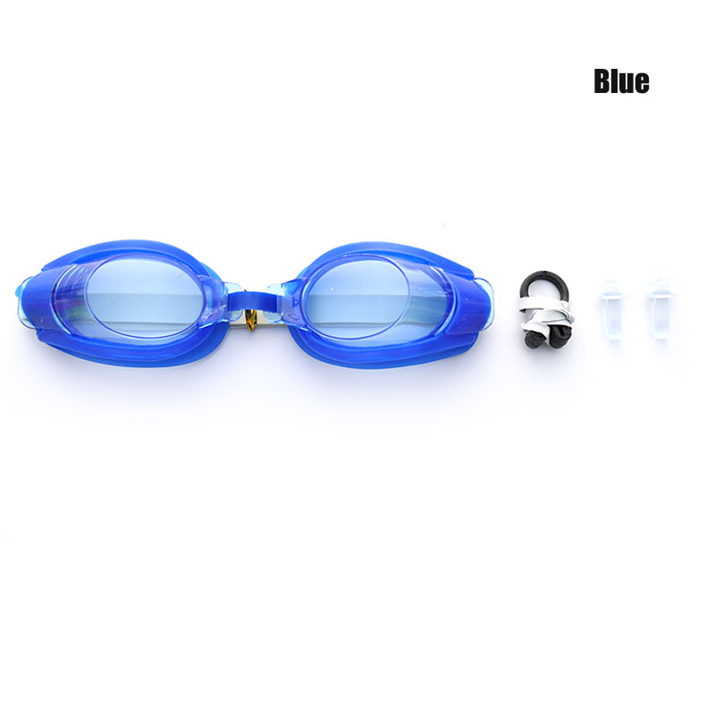 Swimming Goggles Glasses with Earplugs Nose Clip Waterproof Silicone Unisex: -BL