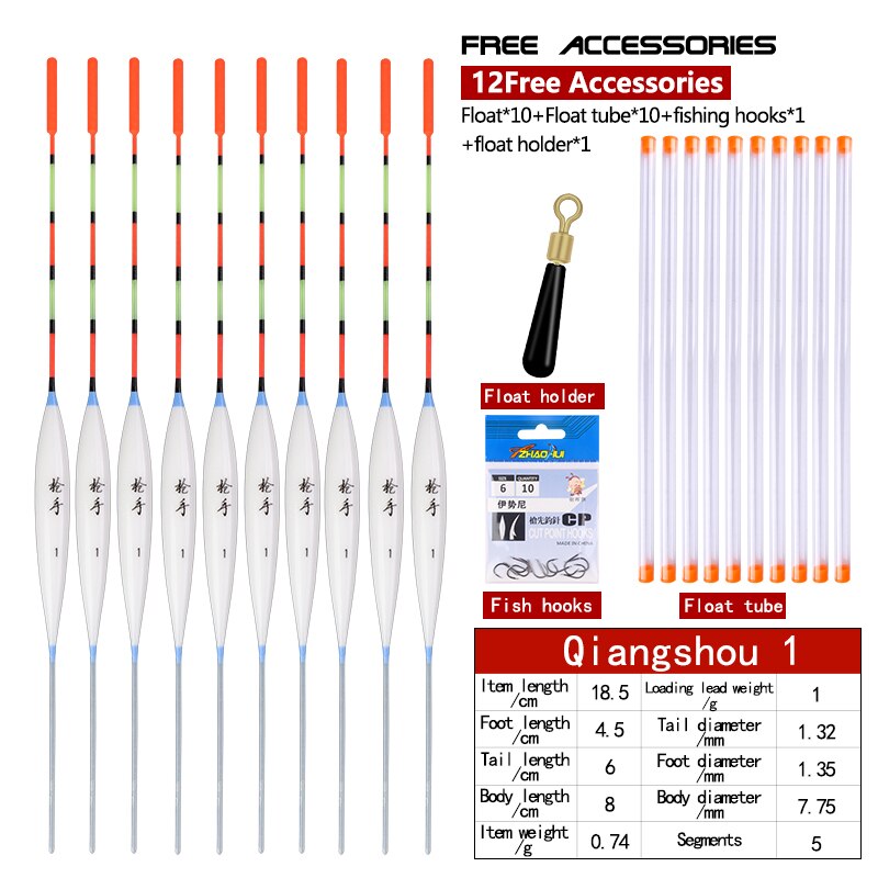 10PCS Lake River Fishing Float+10 Float Tubes+1 Bu... – Grandado