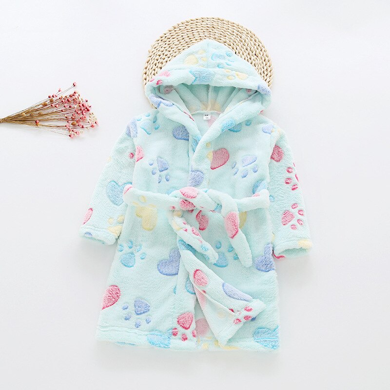 Toddler Kid Boys Girls Flannel Hooded Bathrobes Kids Rainbow Bath Robe Nightgown Pajamas Sleepwear Children Home Clothes: AH1168blue / 6