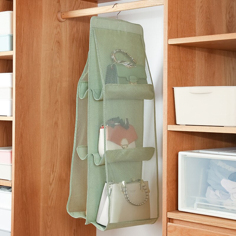 Handtas Opslag Opknoping Tas Met Multi-Layer Grote Capaciteit Transparante Raster Geventileerde Accessoire Stijl: green