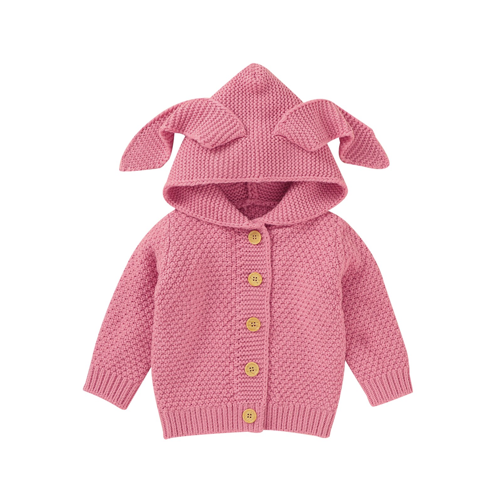 Baby Meisjes Lange Mouwen Gebreide Vest Effen Kleur Konijn Oor Hooded Trui Jas Single-Breasted Herfst Casual Truien: Roze / 80