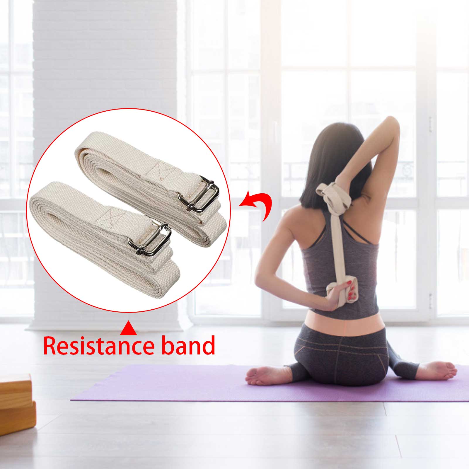 Ceinture de Yoga en coton pur Durable, 1.83m x 2.5cm, bande élastique à boucle réglable pour les épaules ouvertes, bande de résistance extensible