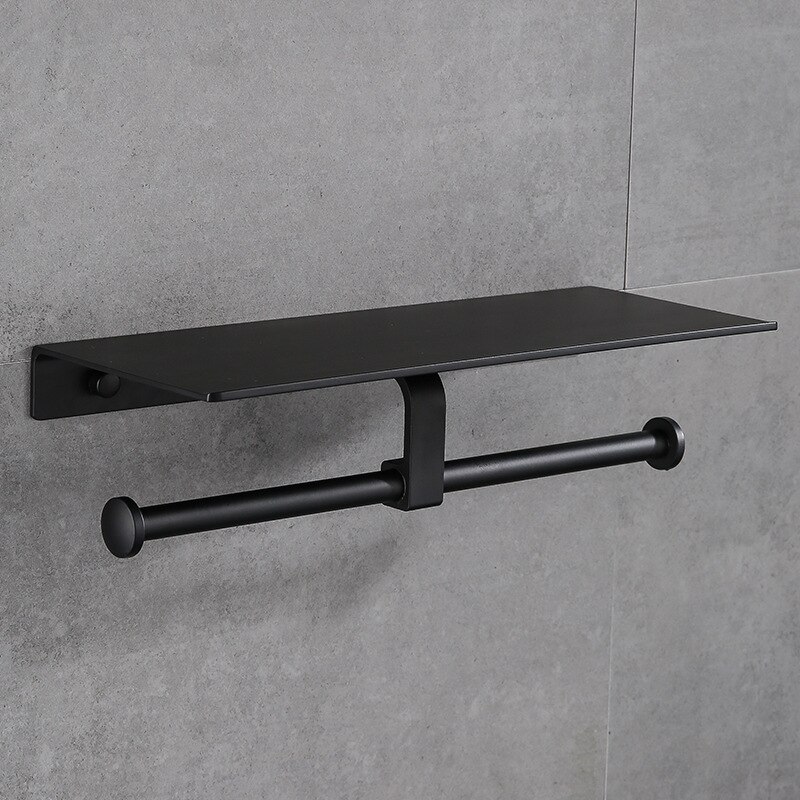 Matte Black Wc Papierrolhouder Badkamer Accessoires Wc Handdoek Houder Rack Plank Dubbele Muur Toiletrolhouder