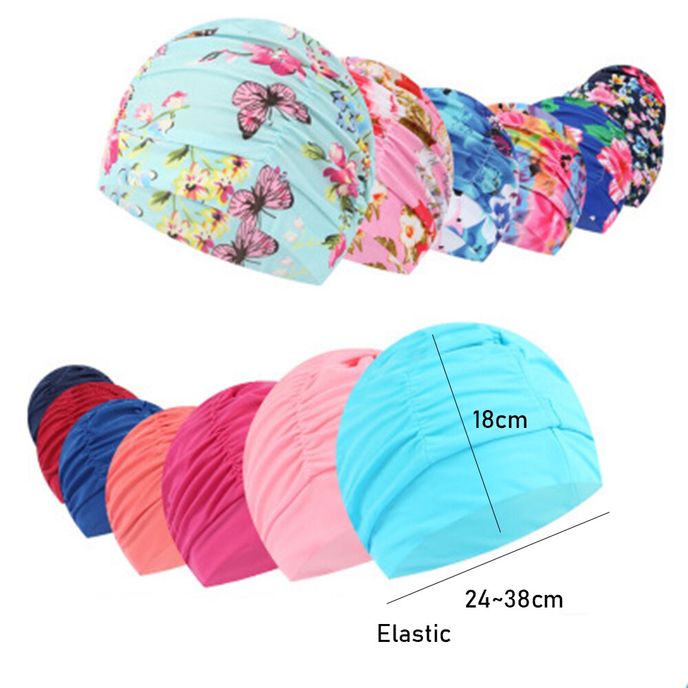 Shower Cap Elastic Nylon Turban Flowers Printed Swimming Cap Pool Bathing Hat Long Hair Protect Waterproof Hats for Men Women