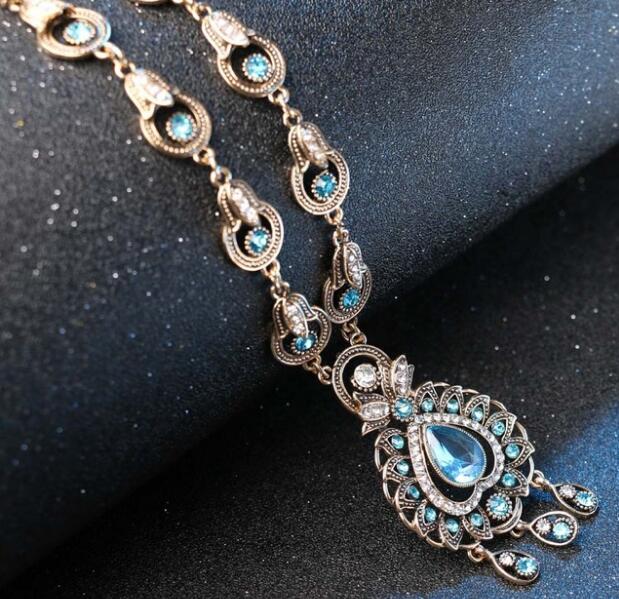 Accesorios Retro de Sari de India para mujer, collar de tres piezas, pendientes, accesorios de puesta en escena
