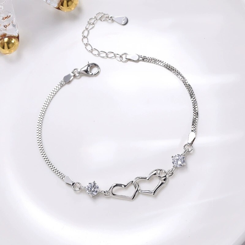 Jewelrytop 925 Sterling Zilveren Classic Crystal Heart Armbanden Bedels Voor Vrouwen Party Bruiloft Sieraden: white
