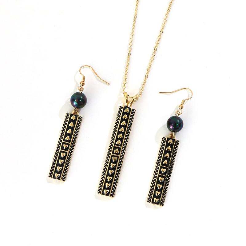 KOMi Polynesian Hawaiian Samoa Marshall Style Glass Bead Pearl Hollow Cross Heart Flower Charm Necklace Earrings Jewelry Set: K6723