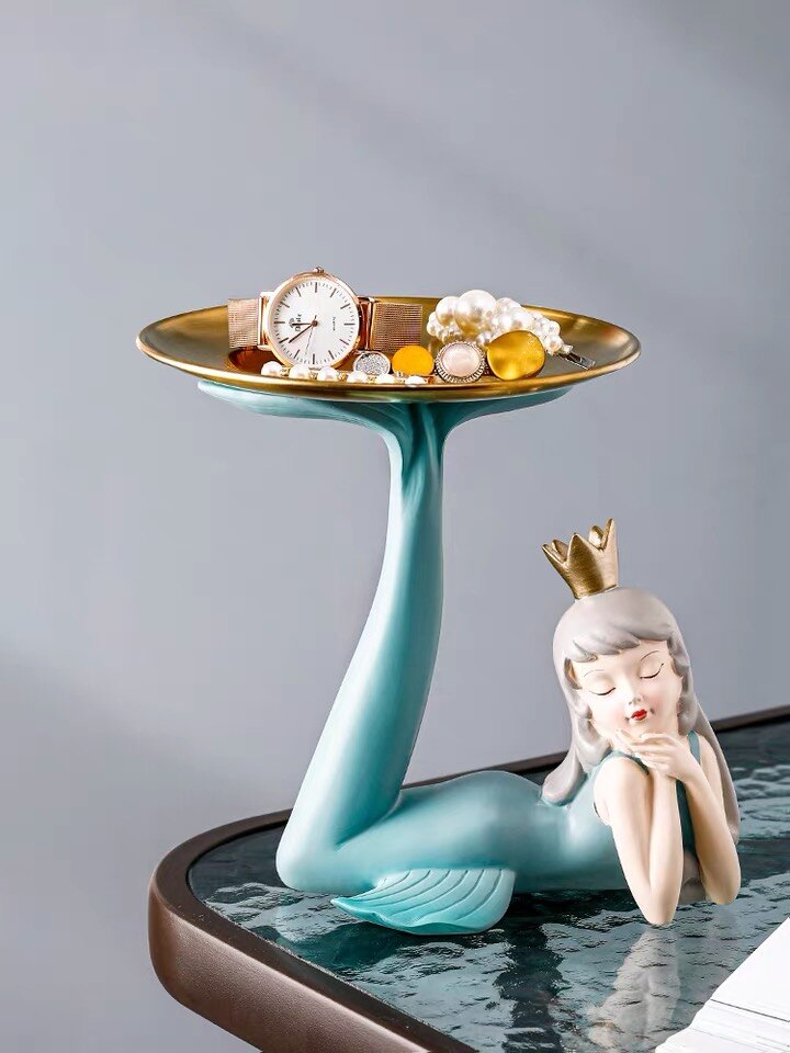 Bandeja de resina con forma de sirena nórdica para guardar llaves, decoración de uñas, cosméticos, para sala de estar, Delfín, artesanías