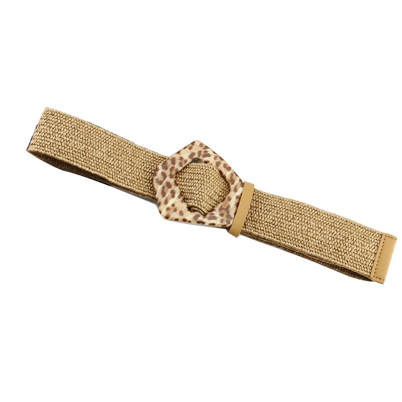 Vintage bohemio cinturón de cintura trenzada, cinturón femenino de verano, cinturones redondos de madera con hebilla, cinturón de corsé ancho de paja falsa, cinturón tejido para mujer