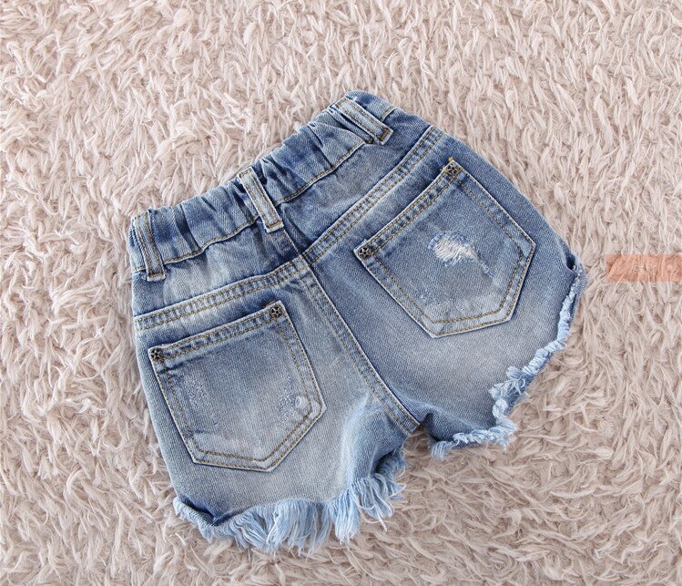 Baby girls jeansshorts pärlhål jeans byxor mjuka sommar barn jeans shorts barnkläder