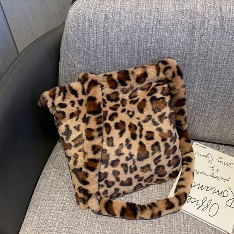 Sacos de ombro de pelúcia de leopardo quente para o outono e inverno das senhoras da forma do vintage bolsas femininas grande capacidade saco do mensageiro: 4
