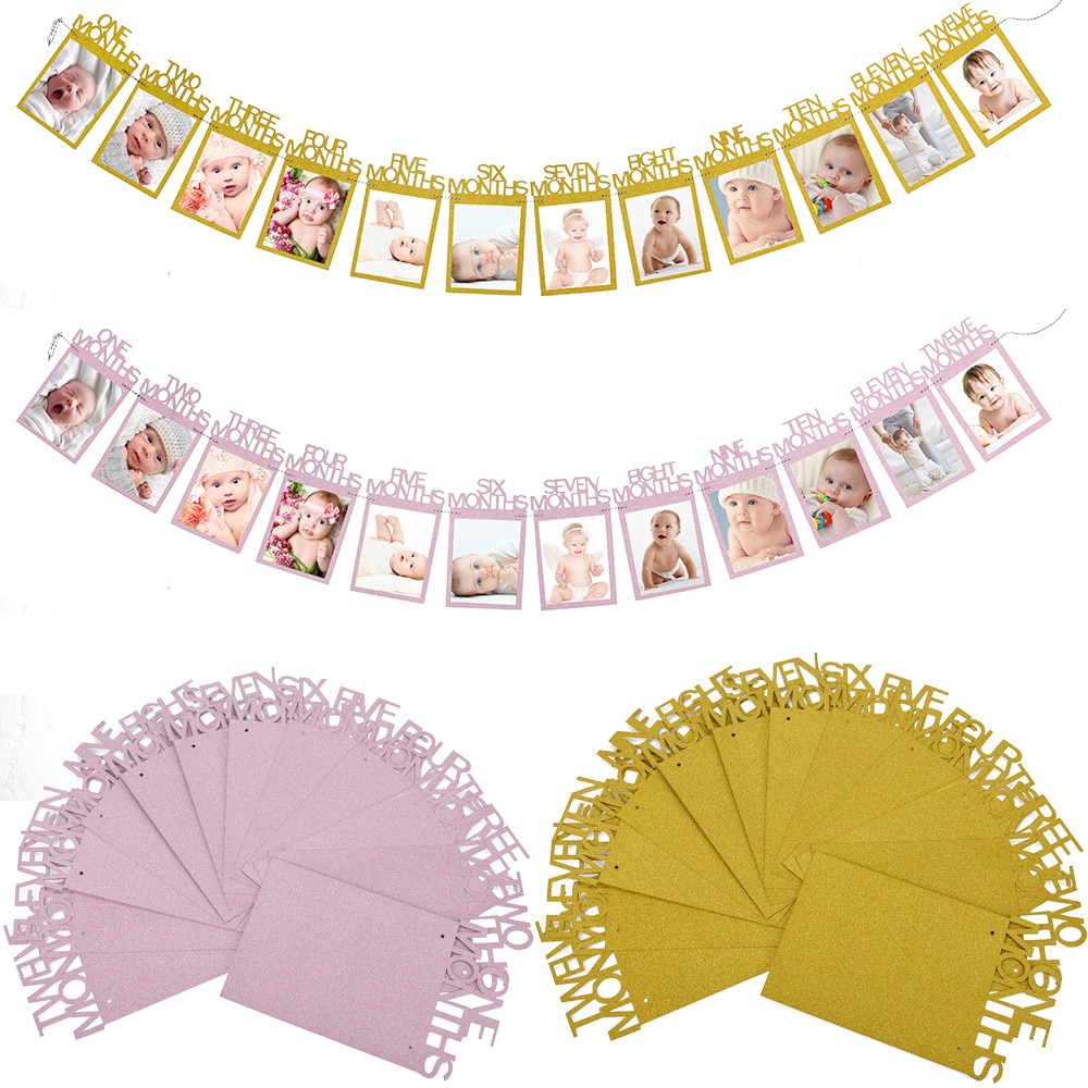 Frame Kids Birthday Decorations 1-12 Month baby Photo holder Photo Banner Monthly Photo Frame Wall baby Photo folder
