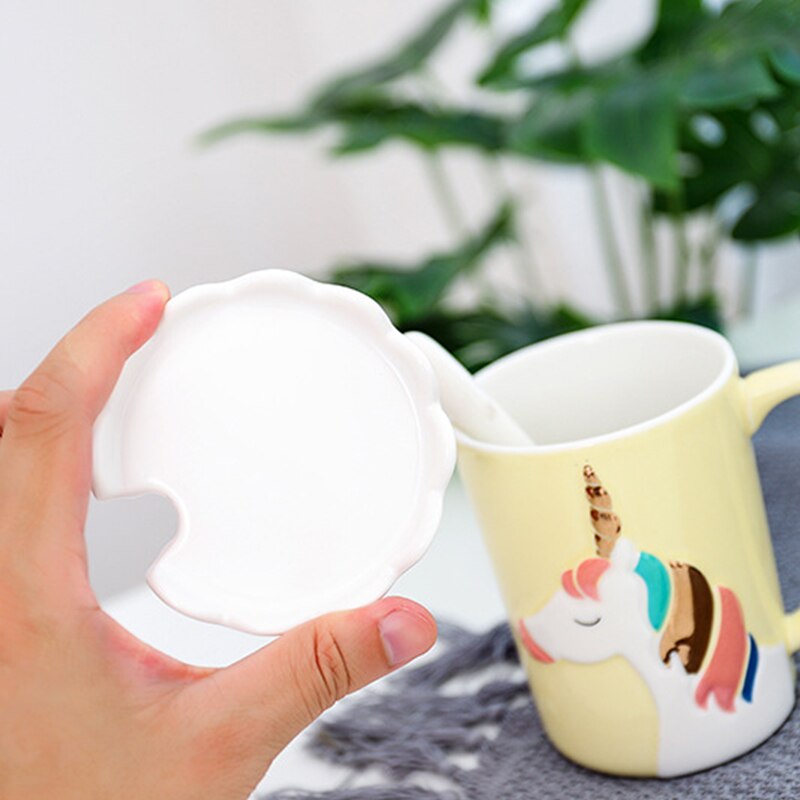 Holaroom Kreative Einhorn Kaffee Becher Milch Kaffee Tee Trinken Tasse Praktische Keramik Tasse Mit Löffel Und Krone Deckel Getränk 350ml