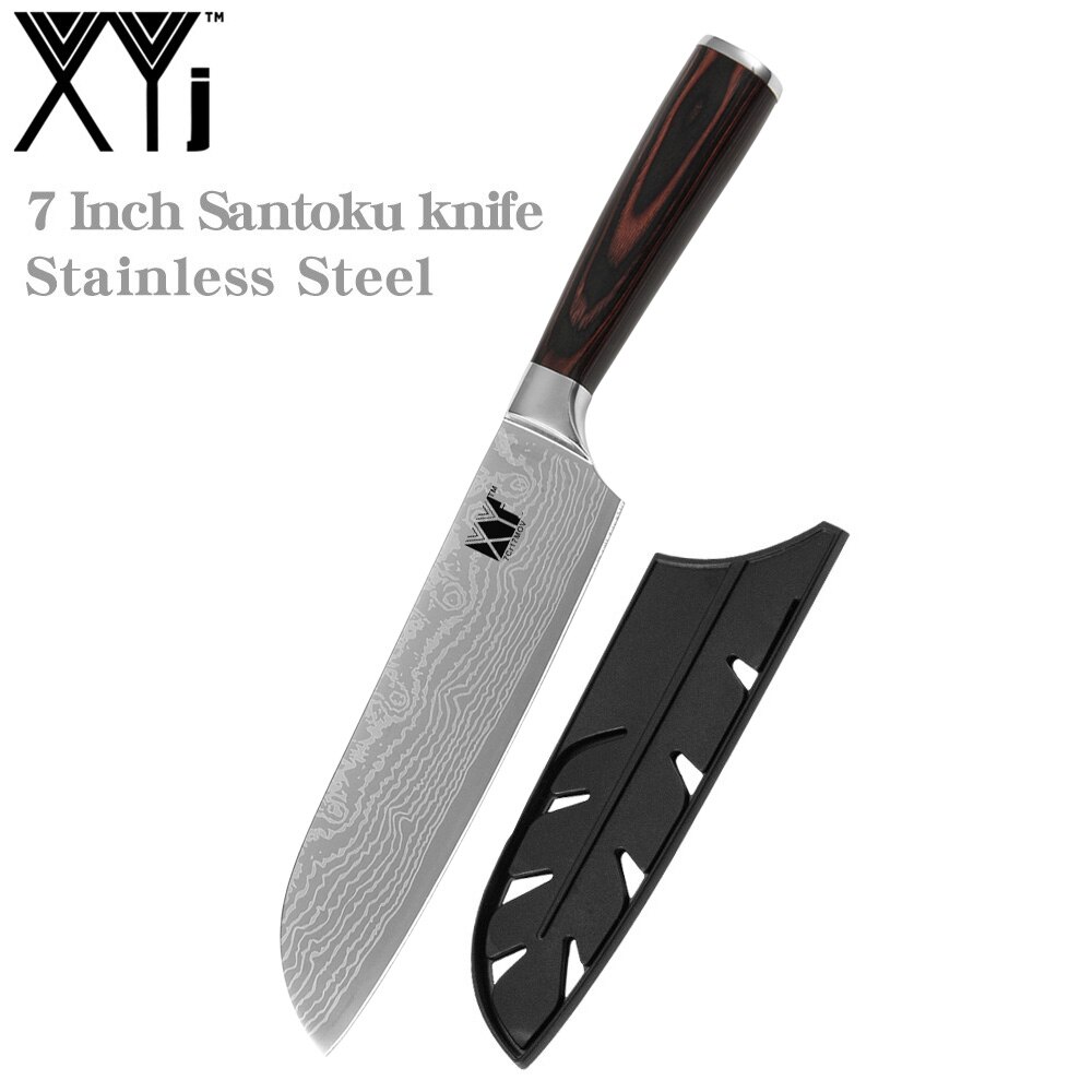XYj 7 inch Damascus Pattern Santoku Knife Stainless Steel 7cr17 Sharp Blade Chef Knives Germany Style Kitchen Accessory Tools: NO.2