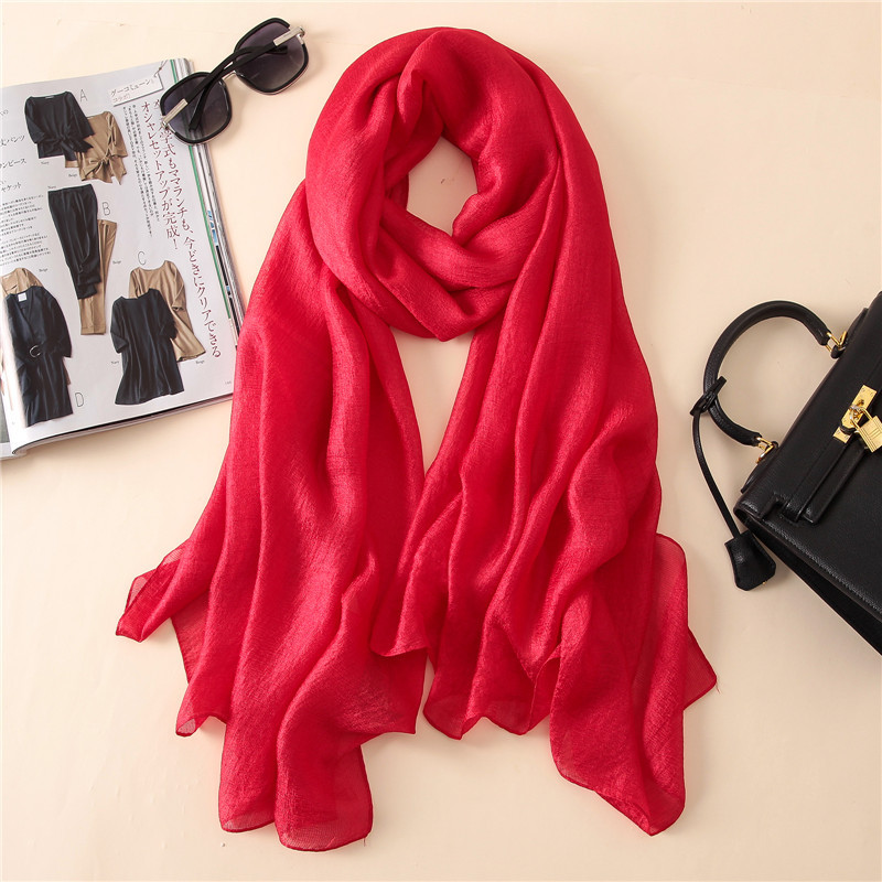 2023 de lujo bufanda de para mujer liso seda liné chales bufandas verano señora pañuelos Pashmina Foulard Hijab 180*90Cm: Morado