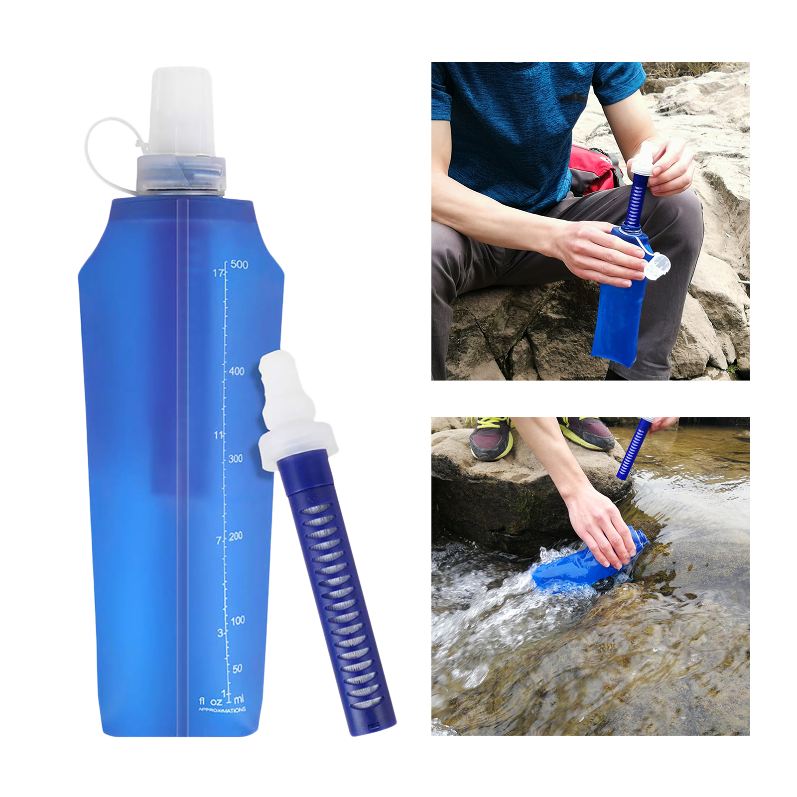 Opvouwbare Water Filter Fles Bpa Gratis Gefilterd Water Bag Voor Camping