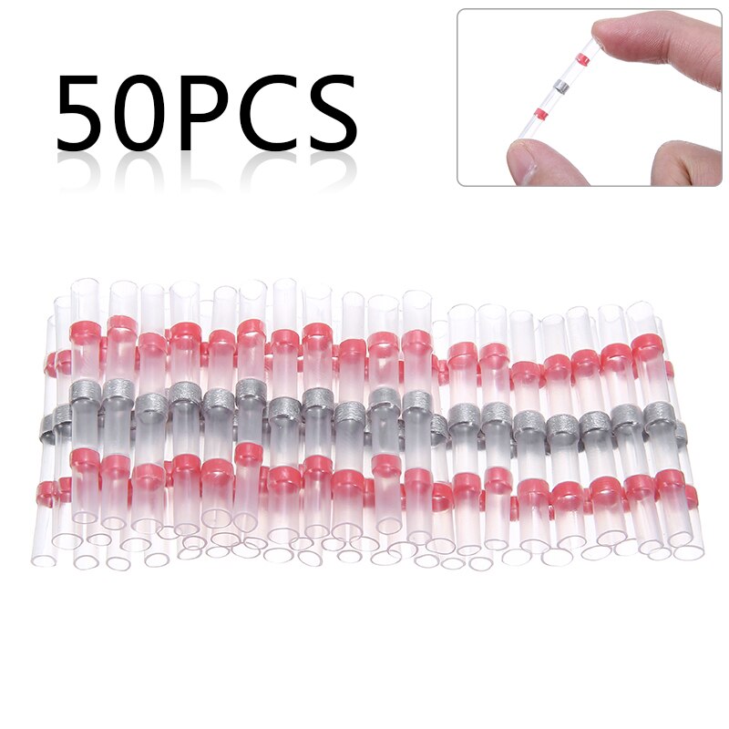 Terminales de conectores de cable a tope termorretráctiles con manga de sello de soldadura resistente al agua roja de 50 Uds 22-18 AWG de diámetro 2,7mm