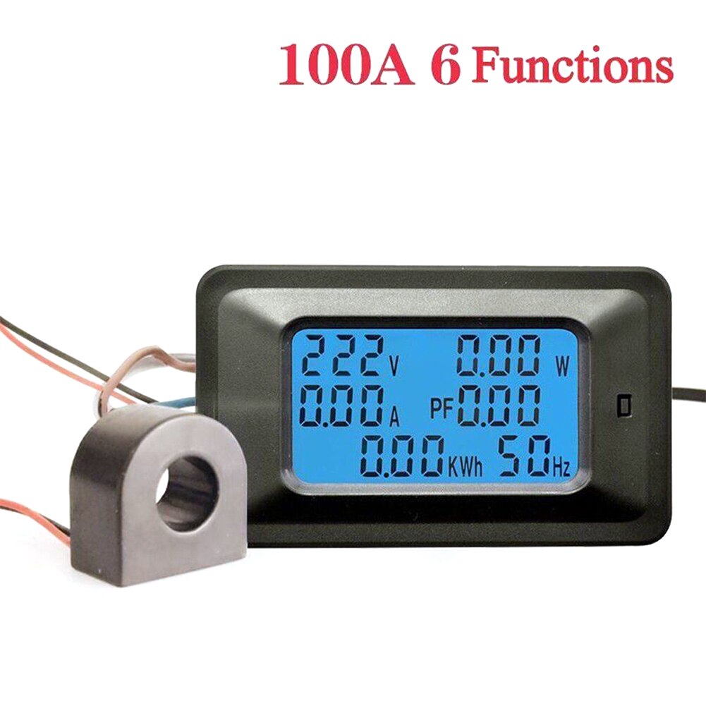 Wattmåler energitester værktøjer baggrundsbelysning multifunktion storskærm digitalt panel voltmeter amperemeter strømmonitor lcd-skærm