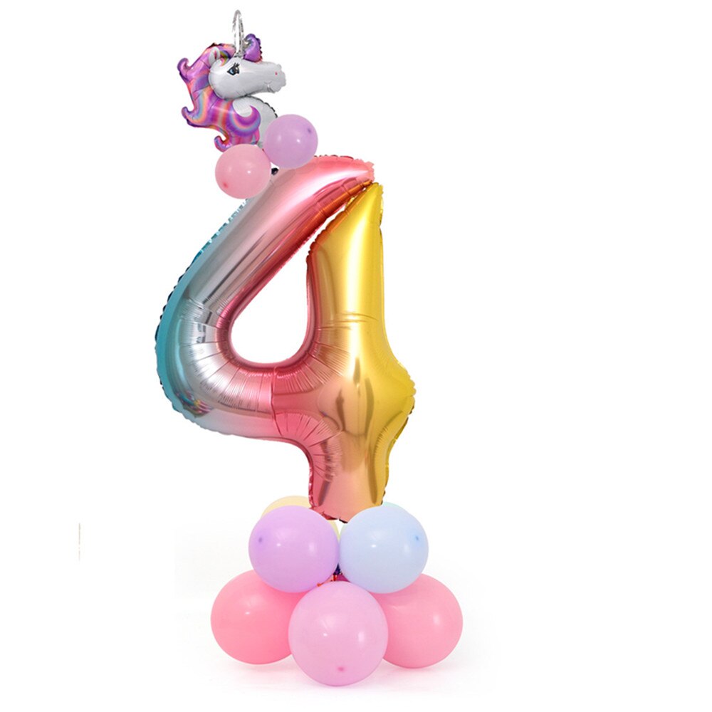 18 Pcs Eenhoorn Ballon Set Verjaardagsfeestje Ballonnen Regenboog 32 Inch Nummer 0-9 Kids Volwassenen Verjaardag Wedding Party ballon Decoratie