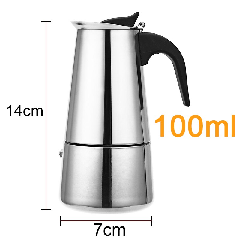 Roestvrij Staal Koffie Pot Mokka Espresso Latte Percolator Stove Koffiezetapparaat Pot Percolator Drinken Tool Koffiekan Latte Kookplaat: 100ml