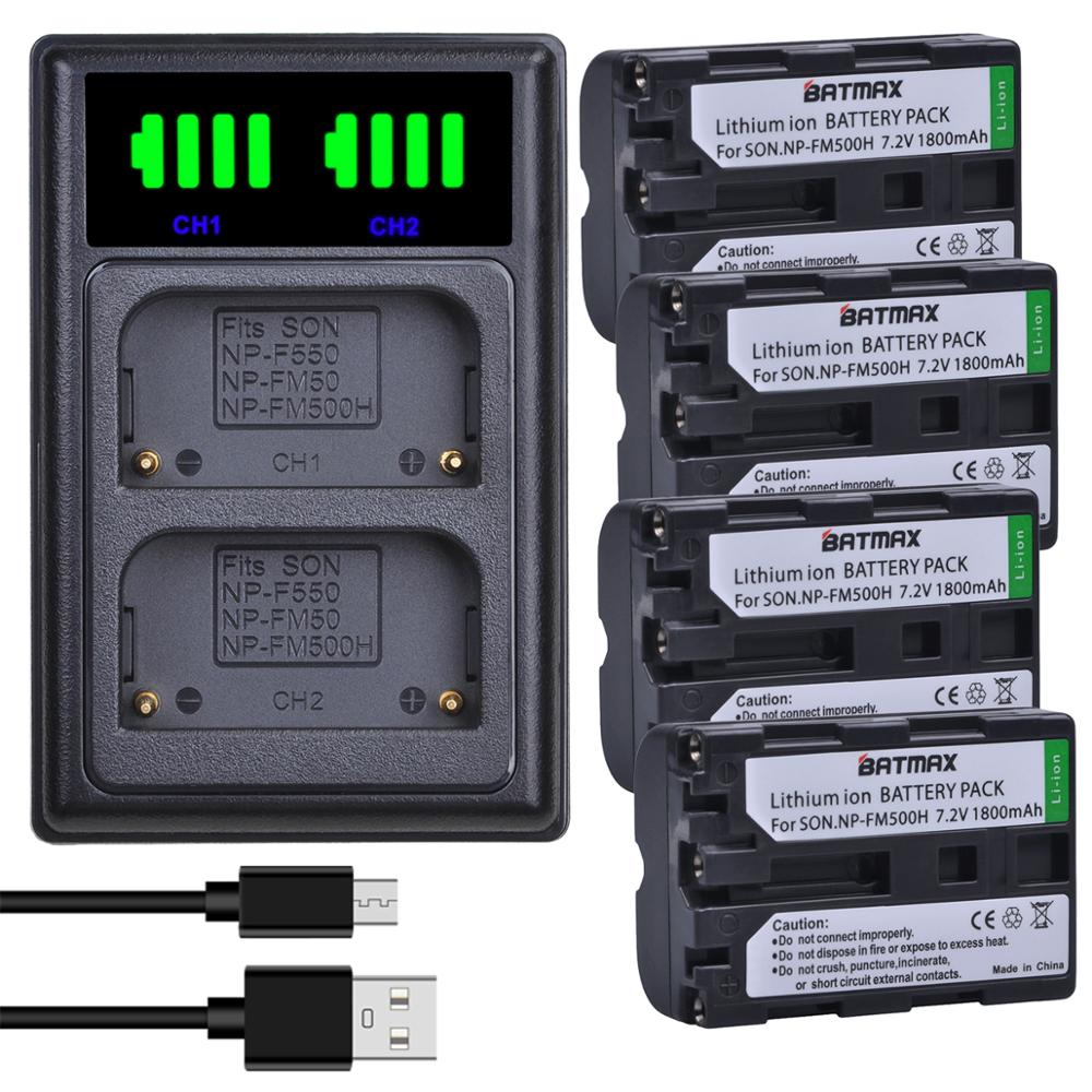 Batmax np -fm500h fm500h batteri+led usb dobbelt oplader med type c port til sony alpha  a58 dslr -a350 a 300/a350/a450/a500/a550
