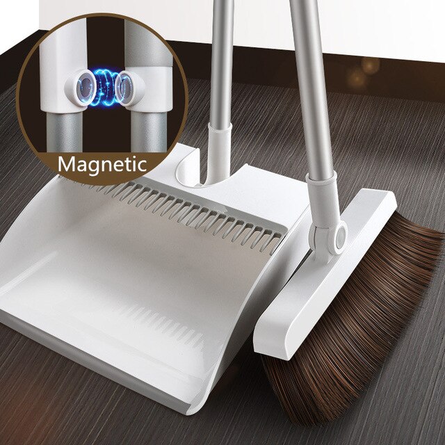 Broom and Dustpan Set Upright Standing Dust Pan With Extendable Broomstick Cleaning Brush Broom Dustpan Set for Home Wholesael: 2pcs-Magnetic attrac