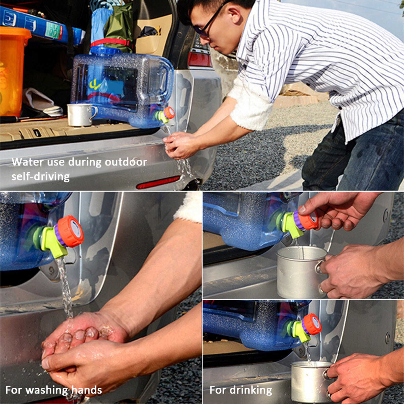 Portable Water Tank Container 12L Car Driving PC Thickened Water Bucket Container with Faucet for Camping Hiking