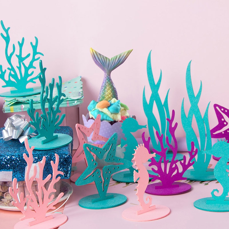 Mermaid Party Supplies Little Mermaid Decoration Seahorse Starfish Felt Table Ornament Girl Birthday Party Baby Shower Decor